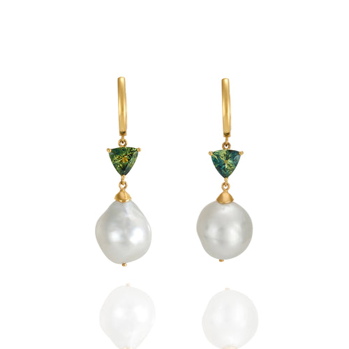 South Sea pearl and Australian parti sapphire drop earrings