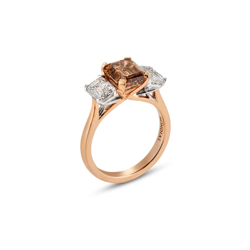 Emerald Cut Dark Champagne Australian Argyle Diamond Ring
