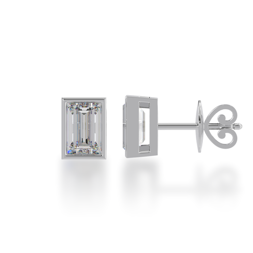 Baguette cut bezel set diamond stud earrings view from side