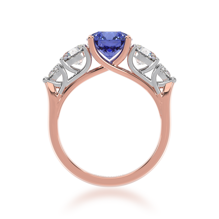 Five stone round blue sapphire and white diamond ring from front