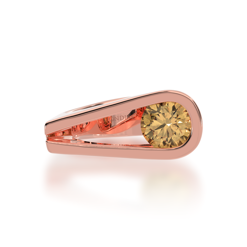 Retro design round brilliant cut champagne diamond ring in rose gold view from top