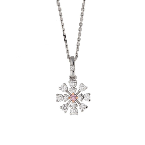 Snowflake design Argyle pink diamond halo pendant
