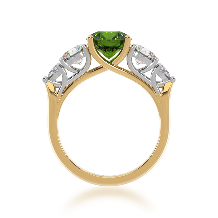 Five stone round green sapphire and diamond ring from front