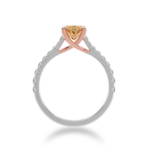 Bottom standing view of the Mondial by Nadia Oval diamond ring with Champagne Diamond on a diamond set band.