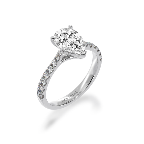 Pear shape diamond solitaire with diamond set band view from angle