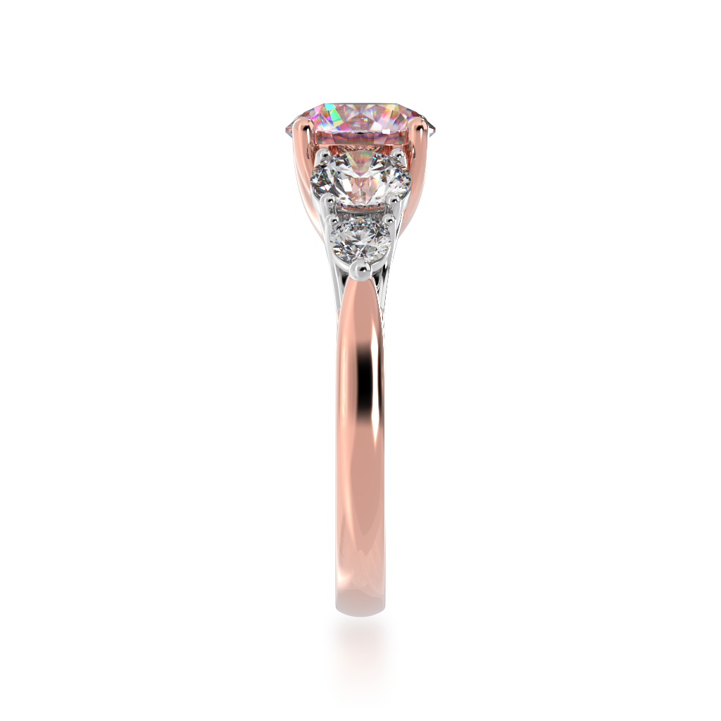 5 stone brilliant cut Pink Sapphire and diamond ring side view