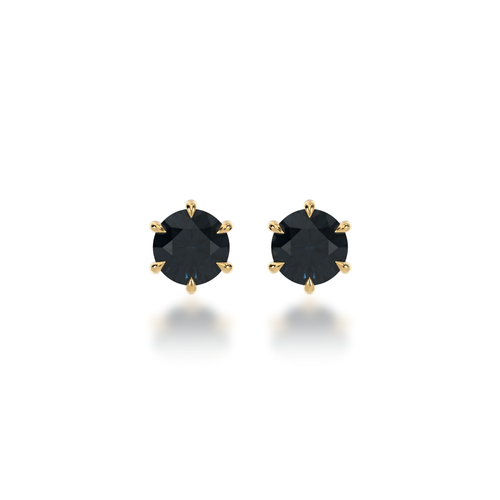Round brilliant cut black sapphire stud earrings view from front