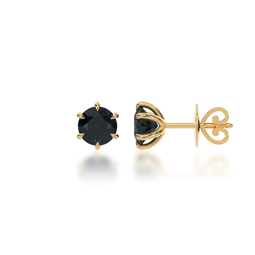 Round brilliant cut black sapphire stud earrings view from side