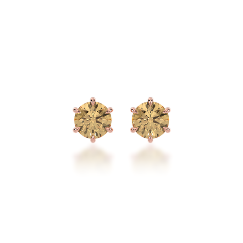 Round brilliant cut champagne diamond stud earrings view from front