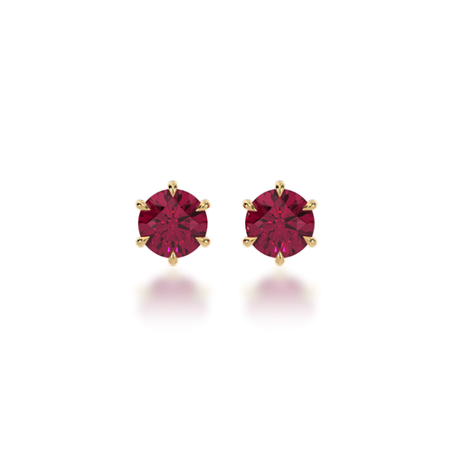 Round brilliant cut ruby stud earrings view from front