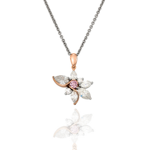 close up of pendant featuring central pink Argyle Diamond.