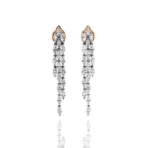 Diamond Drop earrings with Yellow Gold on a white background