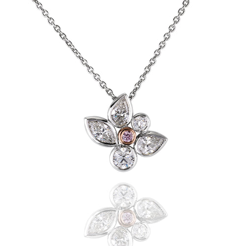 Argyle pink diamond and white diamond small pendant in platinum