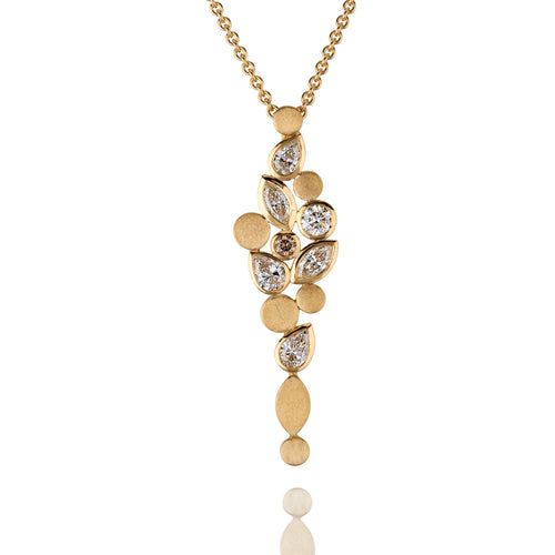 Cognac diamond and white diamond large pendant in yellow gold