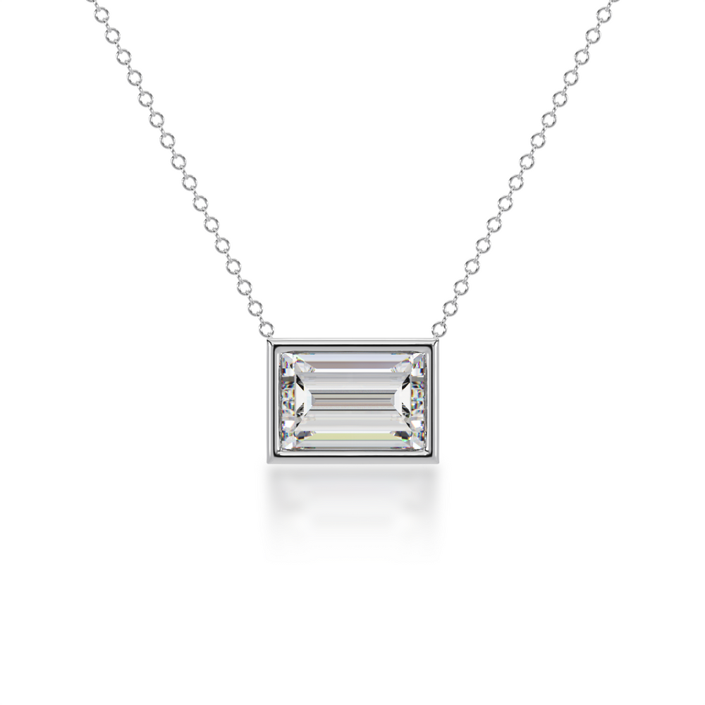 Baguette cut diamond bezel set pendant view from front
