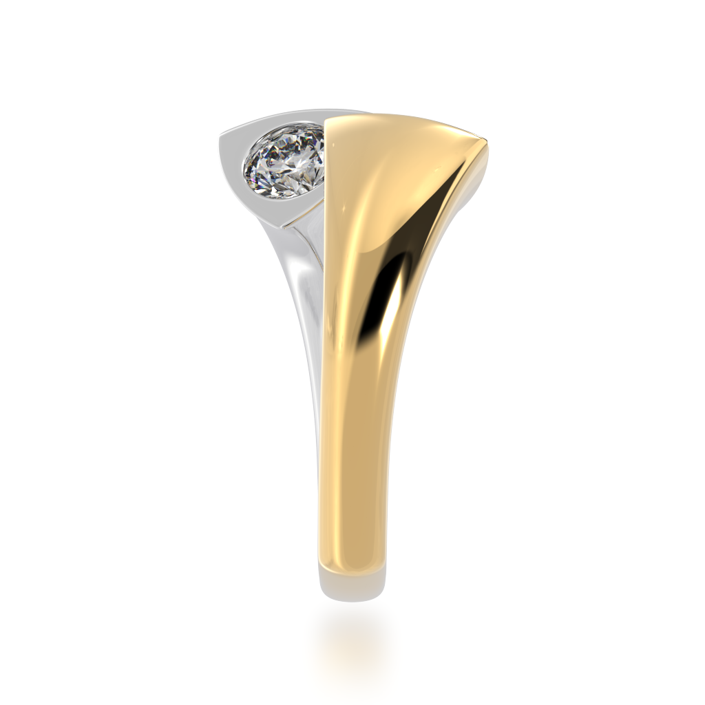 Devotion design round brilliant cut black sapphire and diamond ring in yellow and white gold view from side 
