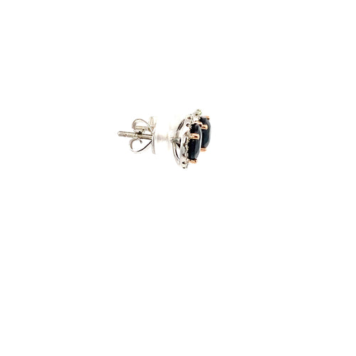 Black sapphire diamond halo stud earrings