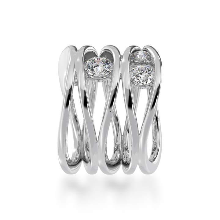 Multi flame design round brilliant cut diamond ring in white gold view from side