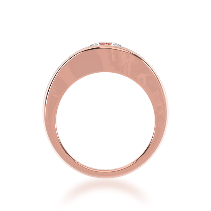 Flame design round brilliant cut diamond ring in rose gold view from front 