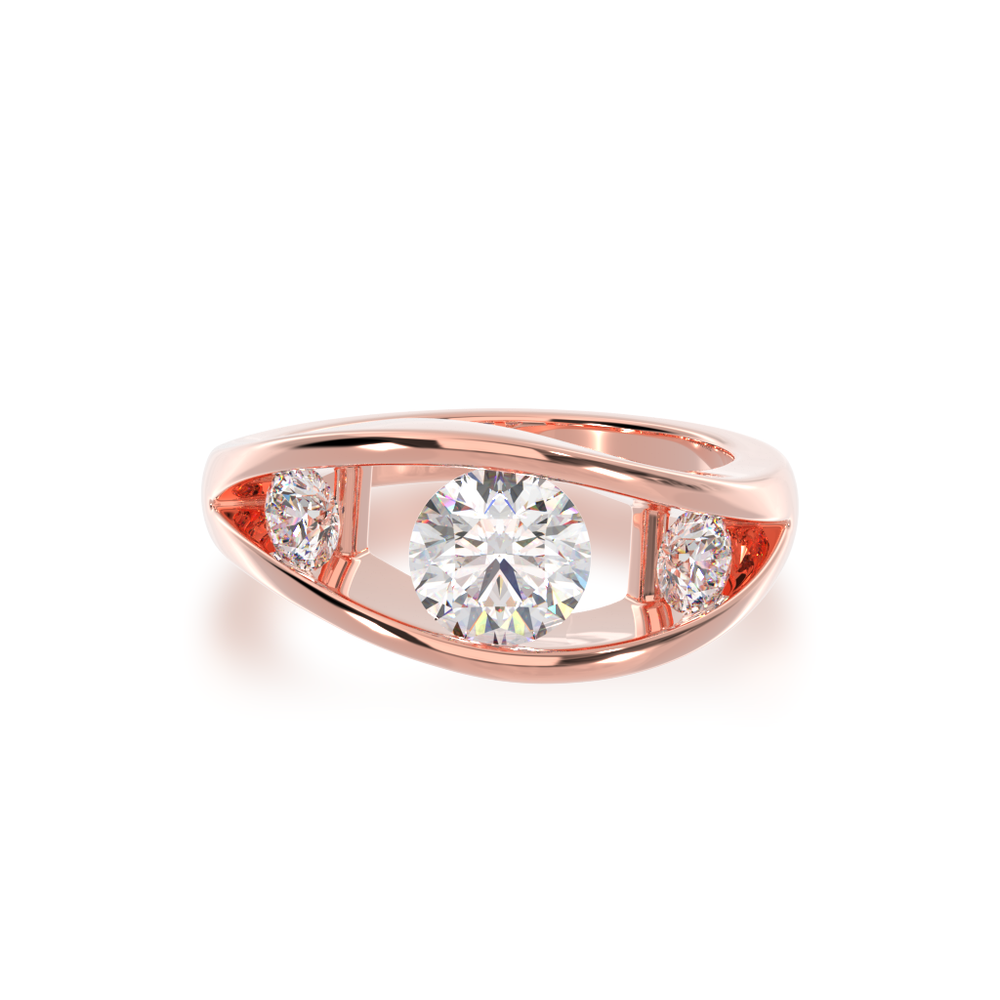 Flame design round brilliant cut diamond ring in rose gold view from top
