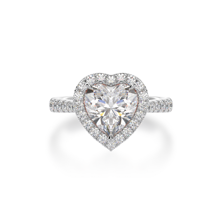 Heart shape diamond halo engagement ring with diamond set band