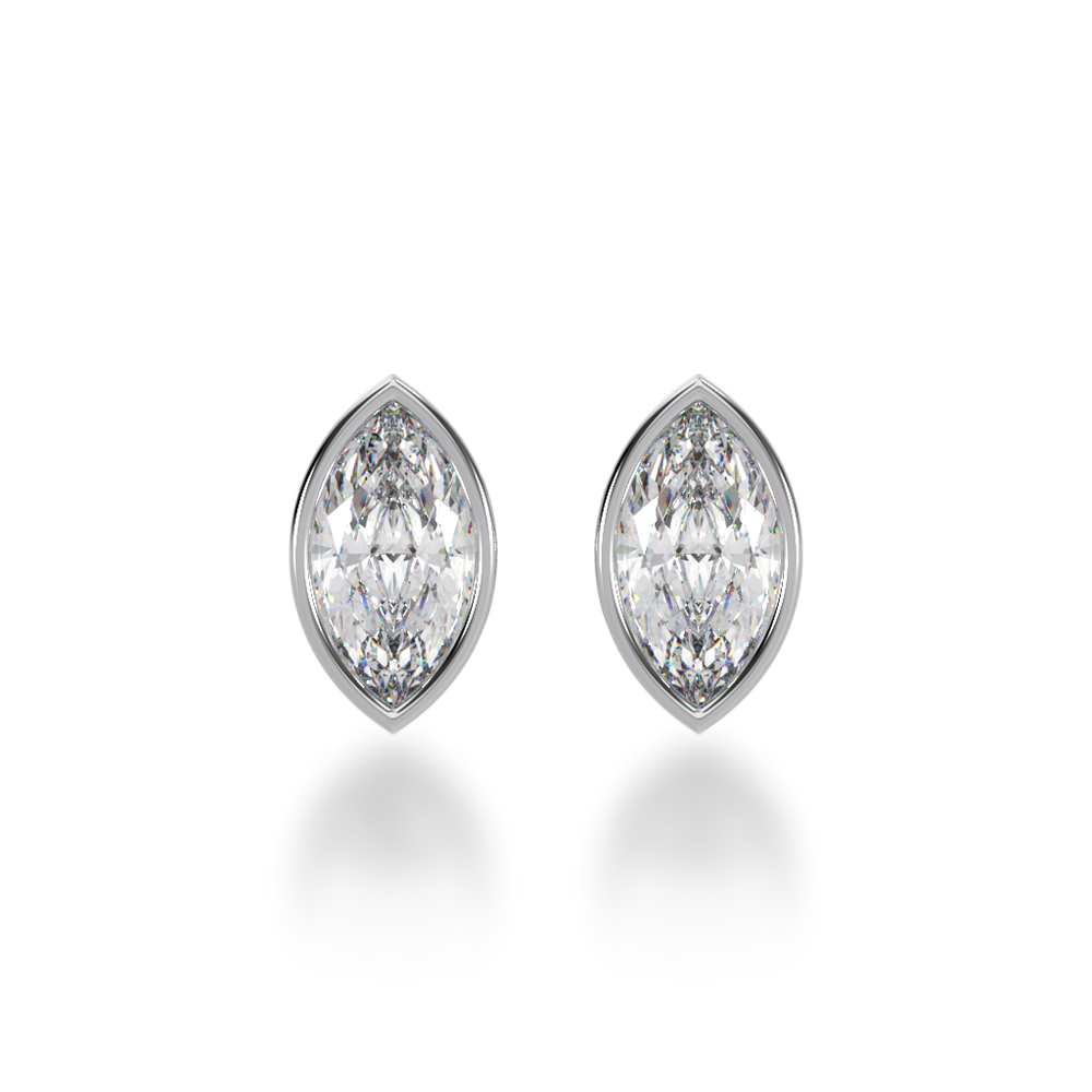 Bezel set marquise cut diamond stud earrings view from front