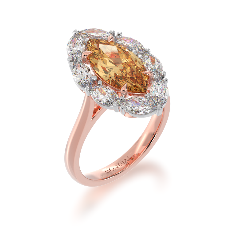 Marquise cut champagne diamond cluster ring on rose gold band view from angle