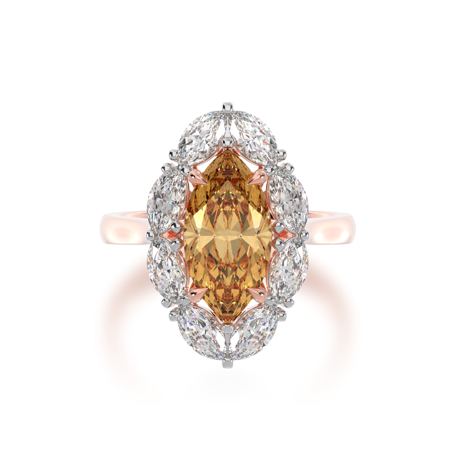 Marquise cut champagne diamond cluster ring on rose gold band view from top