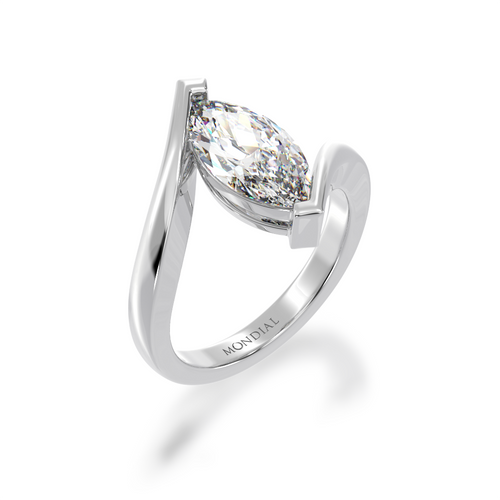 Marquise cut diamond solitaire set in white gold bordeaux design ring view from angle