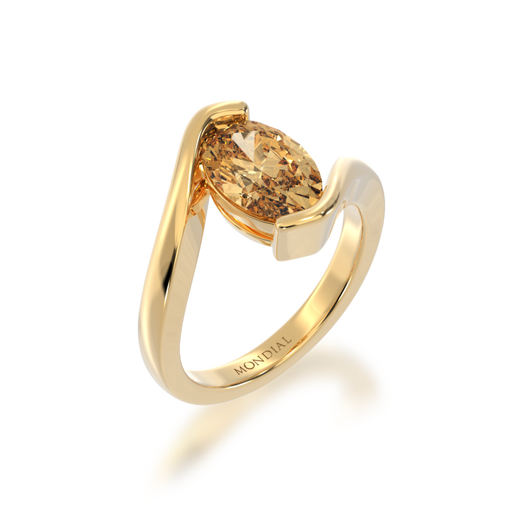 Oval cut Argyle diamond solitaire set in yellow gold Bordeaux design ring