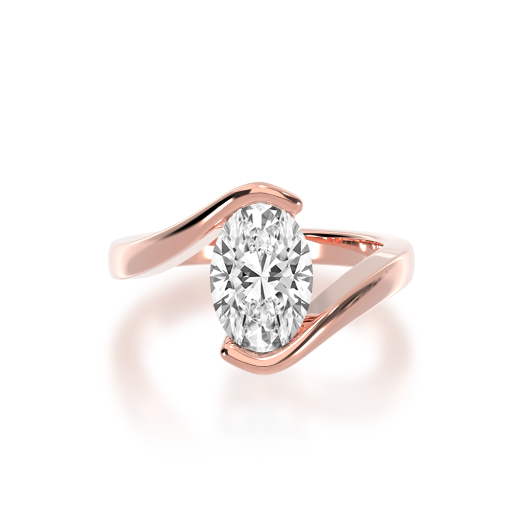 Oval cut diamond solitaire set in rose gold Bordeaux design ring