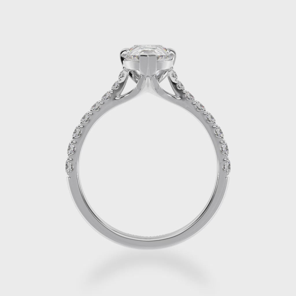 Pear shape diamond solitaire with diamond set band 3d view
