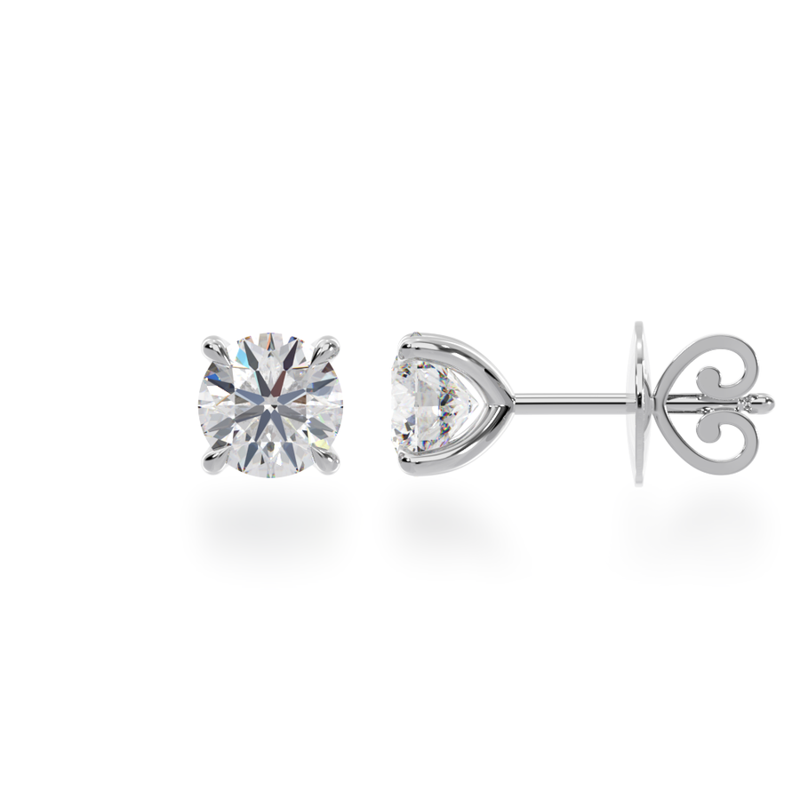 Four claw round brilliant cut diamond stud earrings view from side 