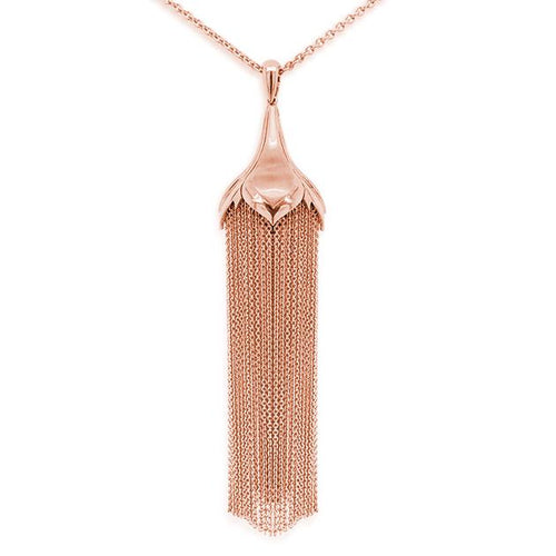 Rose gold lotus design tassel necklace