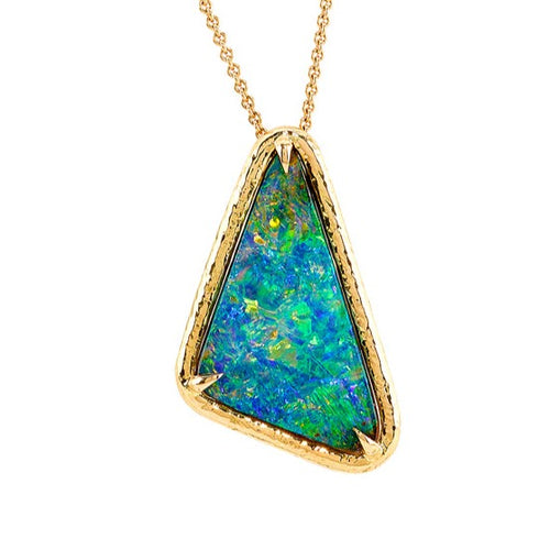 Natural Boulder Opal Yellow Gold Frame Necklace