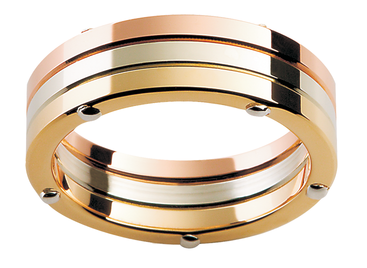 Mens 18ct rose yellow and white gold wedding ring