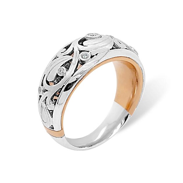 Filigree design white and rose gold diamond ring