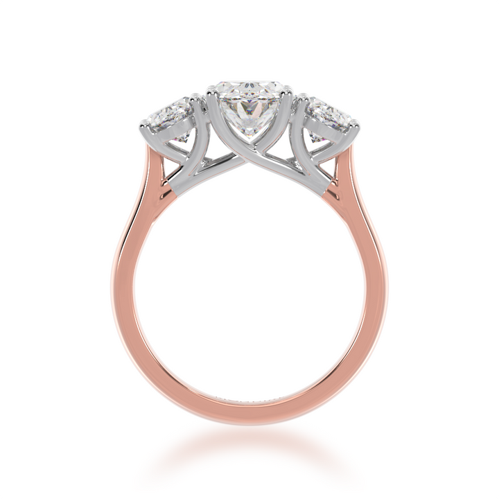 Trilogy oval cut diamond ring on rose gold band view from front