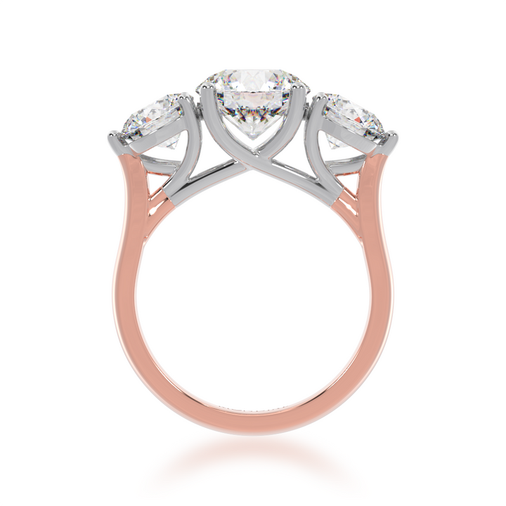 Trilogy 3 Stone Engagement Ring in Rose Gold from side view