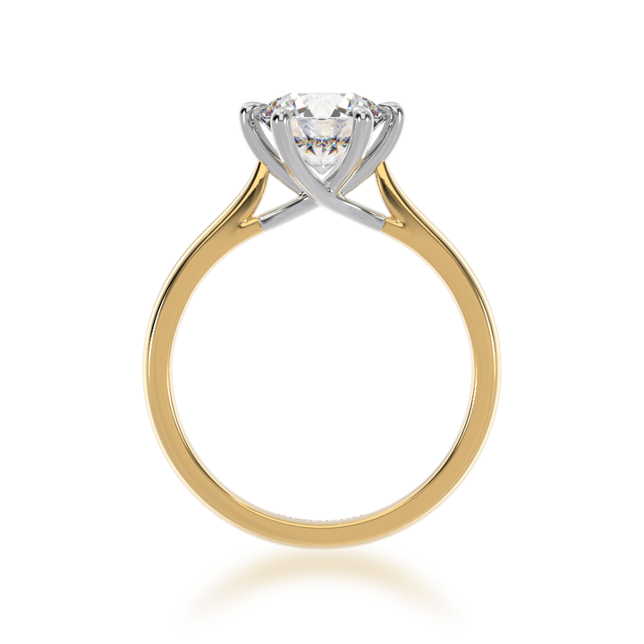 Round Brilliant Cut Six Claw Diamond Solitaire in yellow and white gold from front