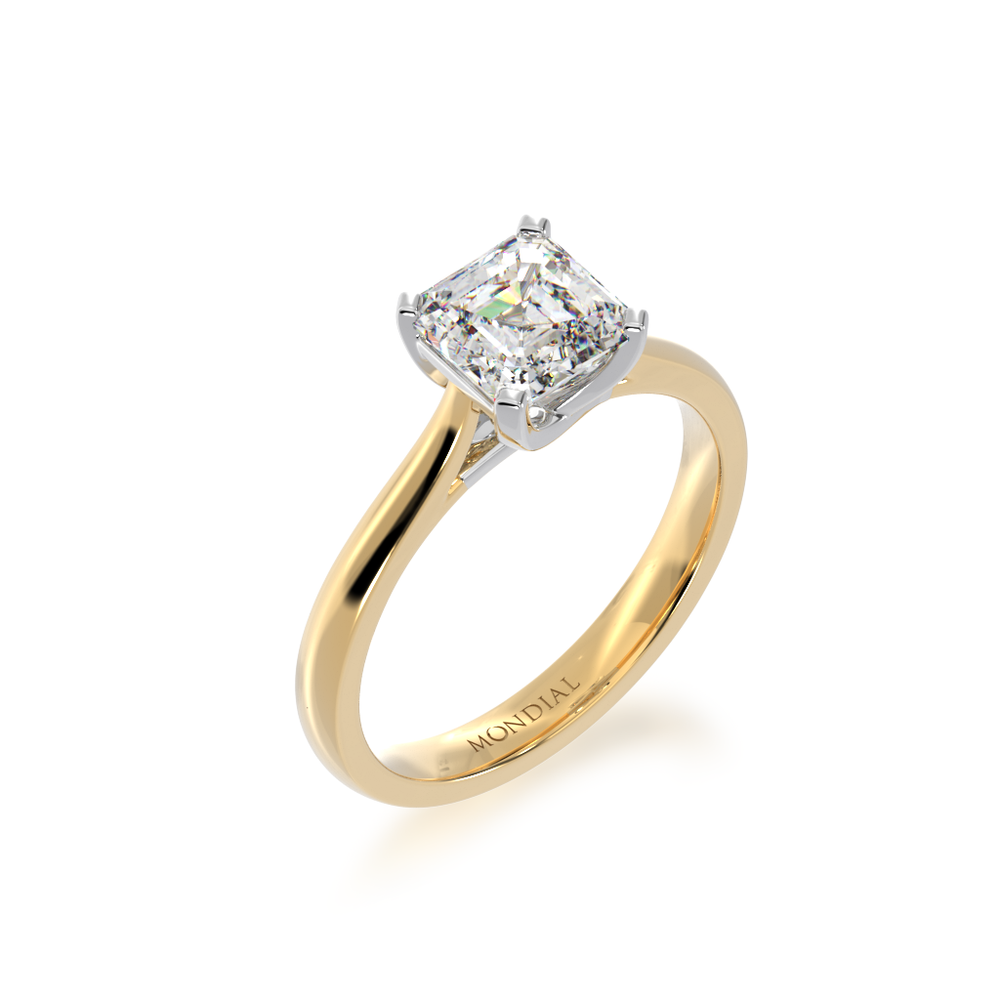 Asscher cut diamond Solitaire in yellow and white gold from angle