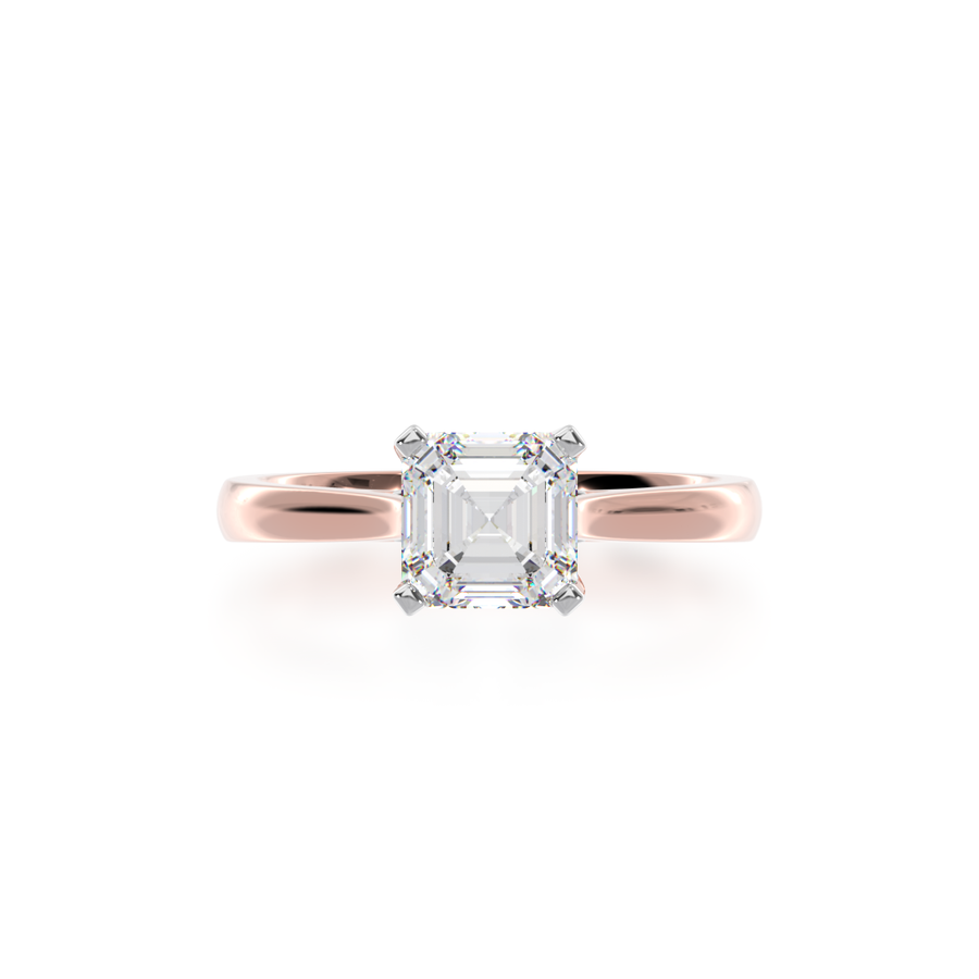 Asscher cut diamond Solitaire in rose and white gold from above