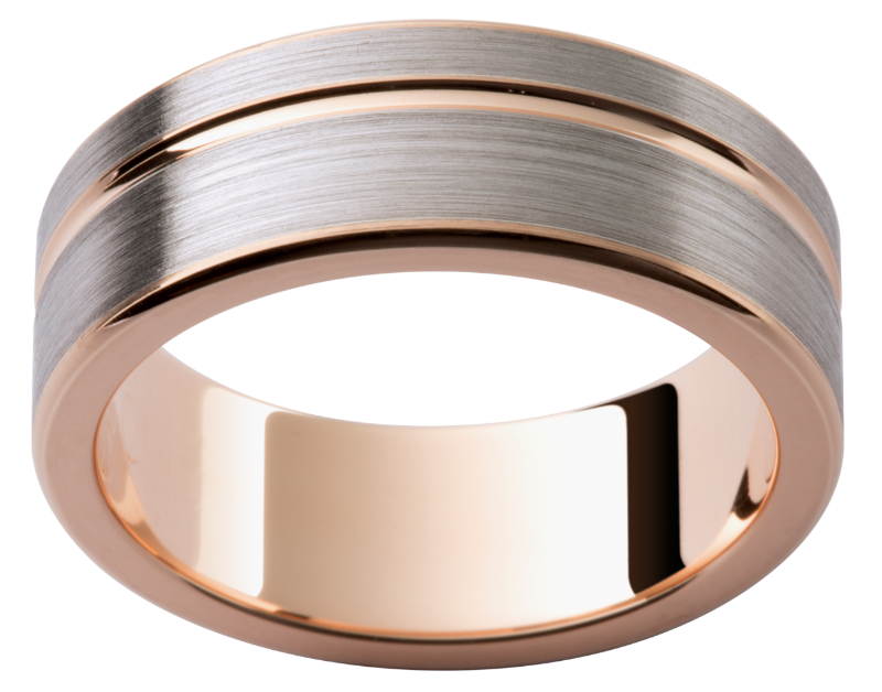 Mens 18ct textured rose and white gold wedding ring