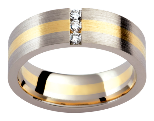 Mens 18ct white and yellow gold textured diamond wedding ring