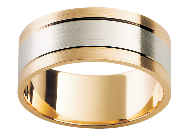 Textured 18ct white and yellow gold wedding ring