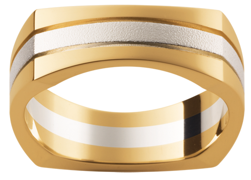 Textured Mens wedding ring in yellow bushed gold
