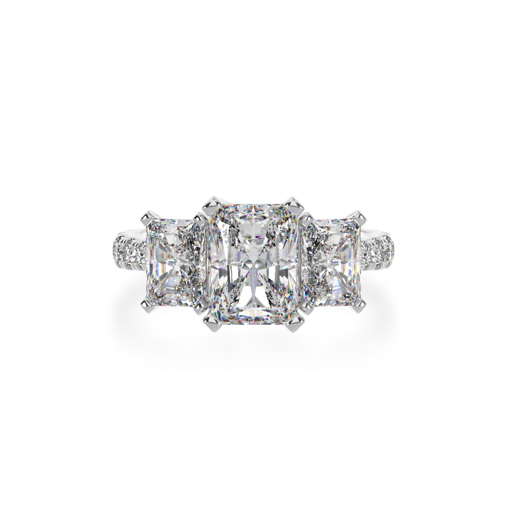 White Gold Trilogy radiant cut diamond ring with a diamond band from top