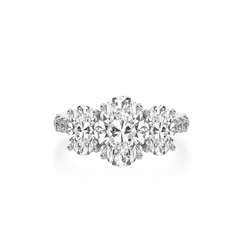 The Mondial by Nadia Trilogy oval diamond ring with diamond set band view from top.