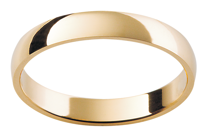 Mens low half round 18ct yellow gold wedding ring