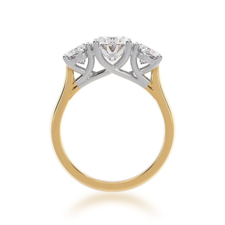 Trilogy oval cut diamond ring on yellow gold band